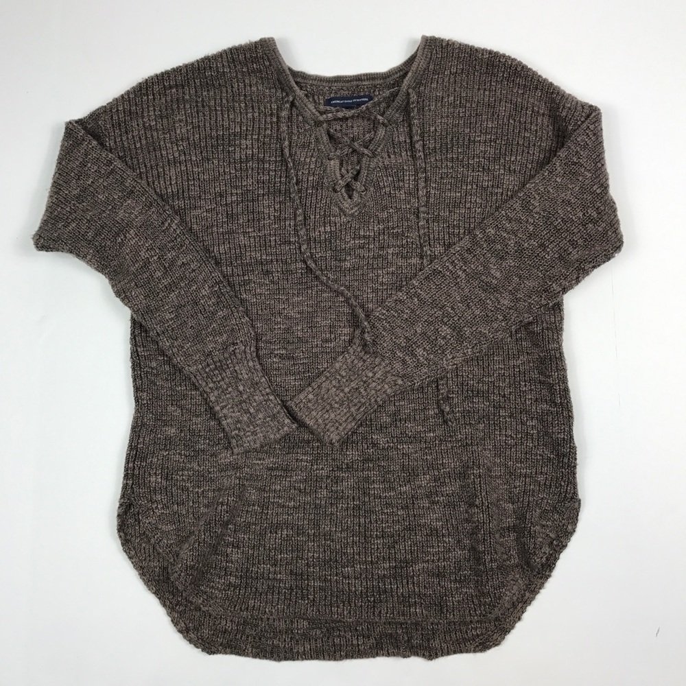 NWOT AEO brown Corset sweater w/ dolphin hem 01-38